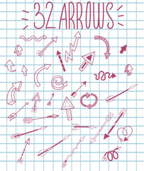 Simple and stylish vector hand drawn pink arrows. Every arrow is easy editable. Includes pretty retro arrows.