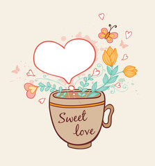 Coffee cup and flowers