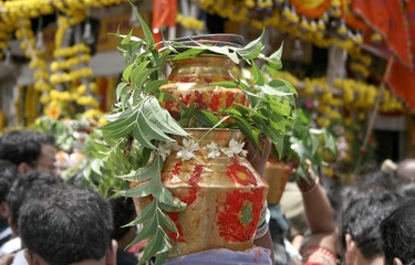 Bonam an offering to Indian Hindu Goddess Durga during the festival in temple. An annual event. © reddees