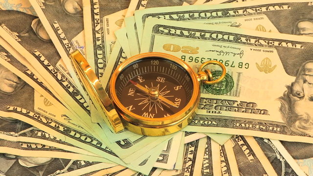 Financial Concept Compass & Money Rotating  HD