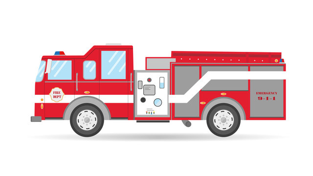 Cartoon flat American Firetruck car vector illustration emergency vehicle