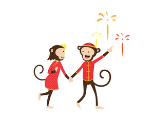 Chinese New Year 2016 Monkey Character with Fireworks
