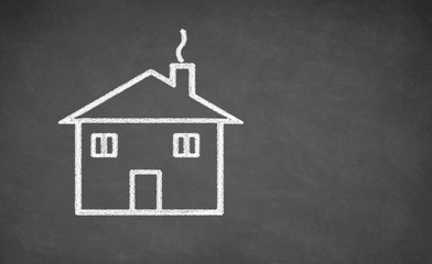 House drawing on chalkboard.