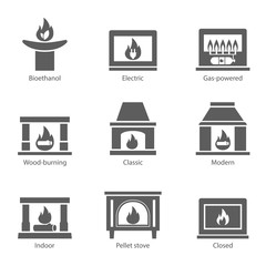 Fireplace icons set vector