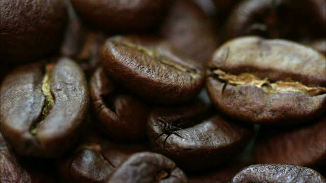 Coffee beans. Macro shot in rotation.  