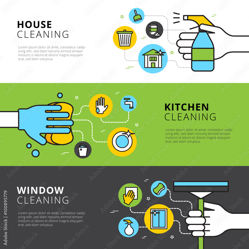 Sticker house kitchen and window cleaning banners