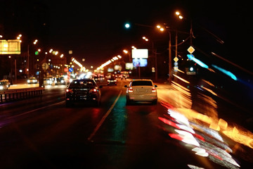 Night road lights blurred background