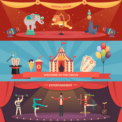 Circus Performance Horizontal Banners © Macrovector