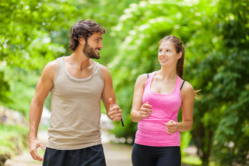  Couple running in a park