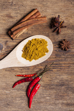 indisches Curry auf Holzlöffel