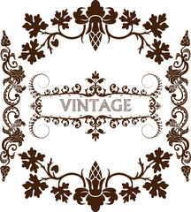 Старинные элементы декора. Вывеска, логотип. Для ресторана и кафе. Открытка с цветами и завитками
