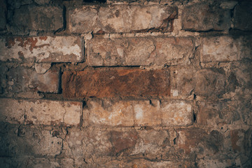 Old brick wall with traces of wear and weathering