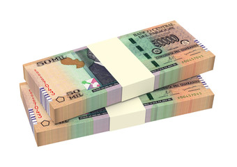 Paraguyan guarani bills isolated on white background. Computer generated 3D photo rendering.