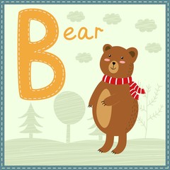 Cute Zoo Alphabet - Letter B with cartoon bear. Vector illustration