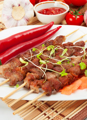 Shish kebab on bamboo sticks