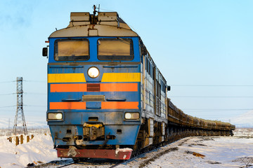 Freight train in the far north. Norilsk.