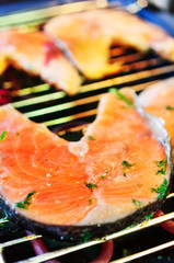 Trout steak fried on grill.