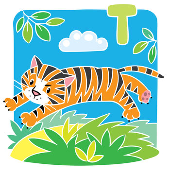 Little tiger coloring book. Alphabet T