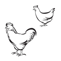 Isolated silhouettes of hon and cock
