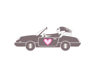 Illustration of a woman in a car with an image of the heart.