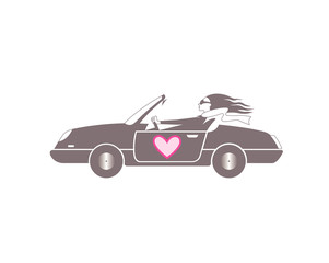 Obraz premium Illustration of a woman in a car with an image of the heart.