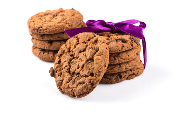 Chocolate chip cookies isolated on white