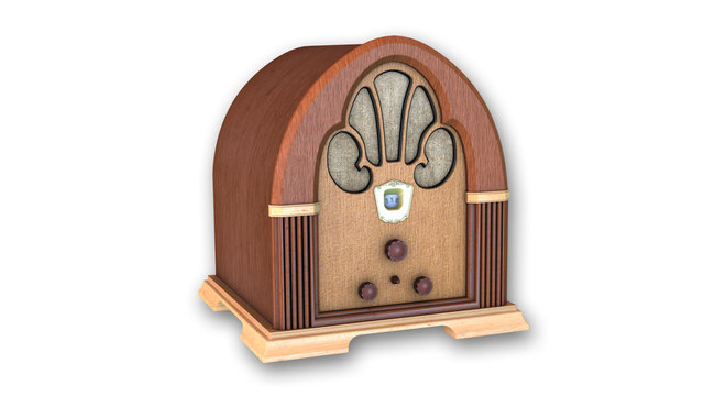 Vintage Radio, antique audio equipment isolated on white background