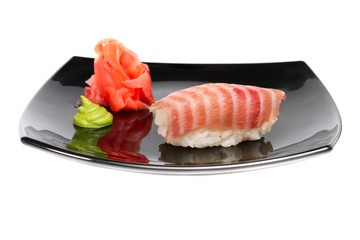 traditional fresh japanese sushi rolls on a white