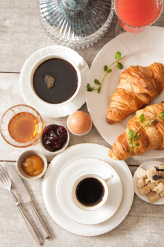 French light breakfast of coffee and croissants