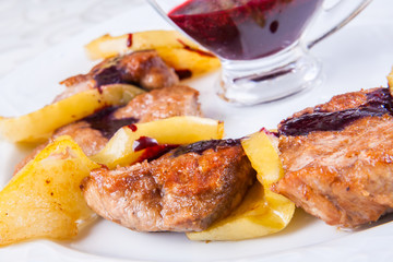 Duck breast with pear and black currant sauce