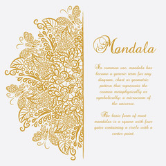 Vector mandala. White background. Gold ornament.