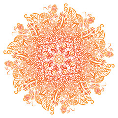 Vector mandala. White background. Red ornament.