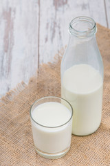 Glass of milk standing on the table 