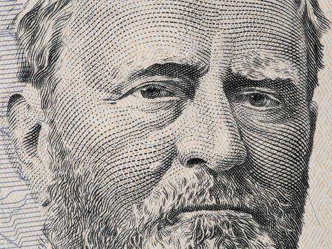 Ulysses Grant us president face on fifty dollar bill macro, united states money closeup