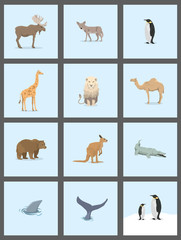 Set of simple animal cartoons in cut-off style.