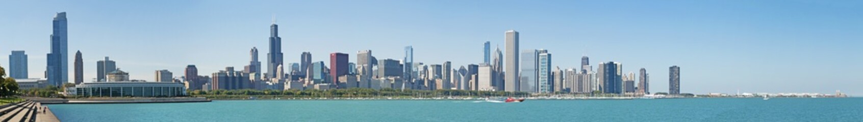 Chicago, Illinois: skyline, panoramica vista da Northerly Island, 23 settembre 2014