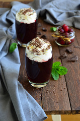 Cherry Drink with whipped cream and chocolate, kissel drink