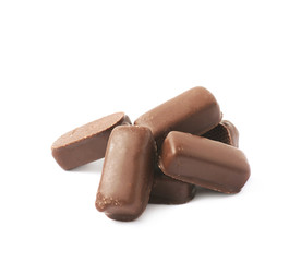 Chocolate coated candy bar isolated