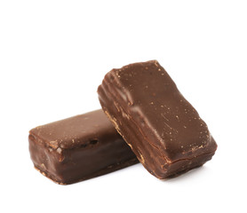 Chocolate coated candy bar isolated