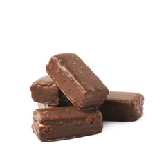 Pile of chocolate candies isolated