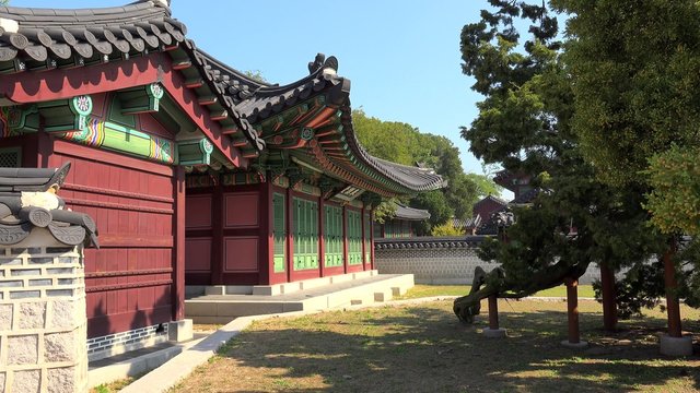 Tourist on the territory of Gyeongbok Palace. Seoul, South Korea.