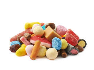 Pile of multiple different candies isolated