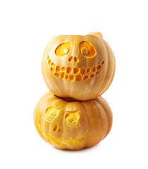 Two Jack-O-Lantern pumpkins isolated