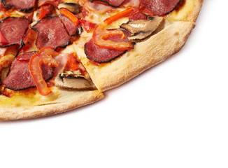 Close-up fragment of pepperoni pizza