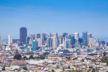 Fototapeta na wymiar View of skyscrapers in San Francisco downtown