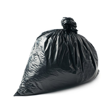 Closed black garbage bag isolated