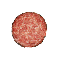 Single salami sausage slice isolated