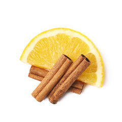 Orange slice and cinnamon isolated