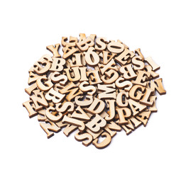 Pile of wooden letters isolated