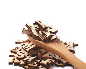 Pile of wooden letters isolated
